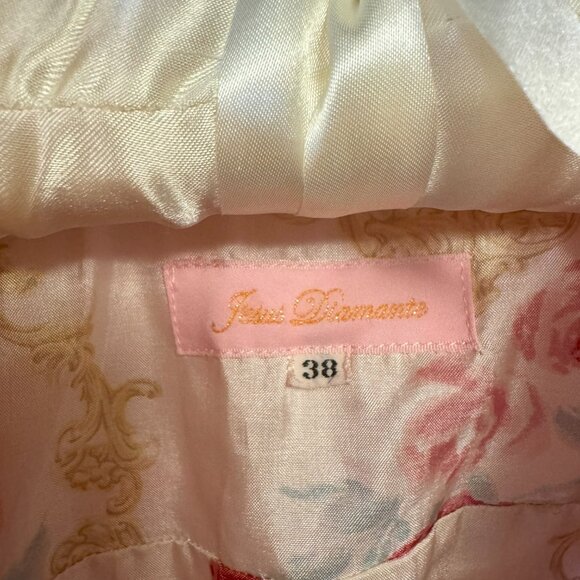 ♡ JESUS DIAMANTE Crop White/Rose Pink Denim Jacket ♡ - Picture 3 of 6